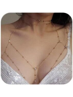 Sexy Gold Body Chain for Women Pearl Bra Necklace Jewelry